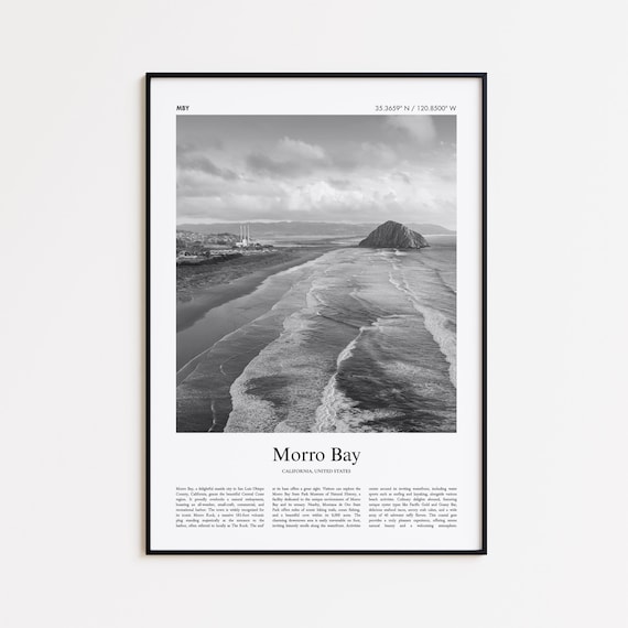 Morro Bay California Beach Rock Black And White Surf Photo Poster