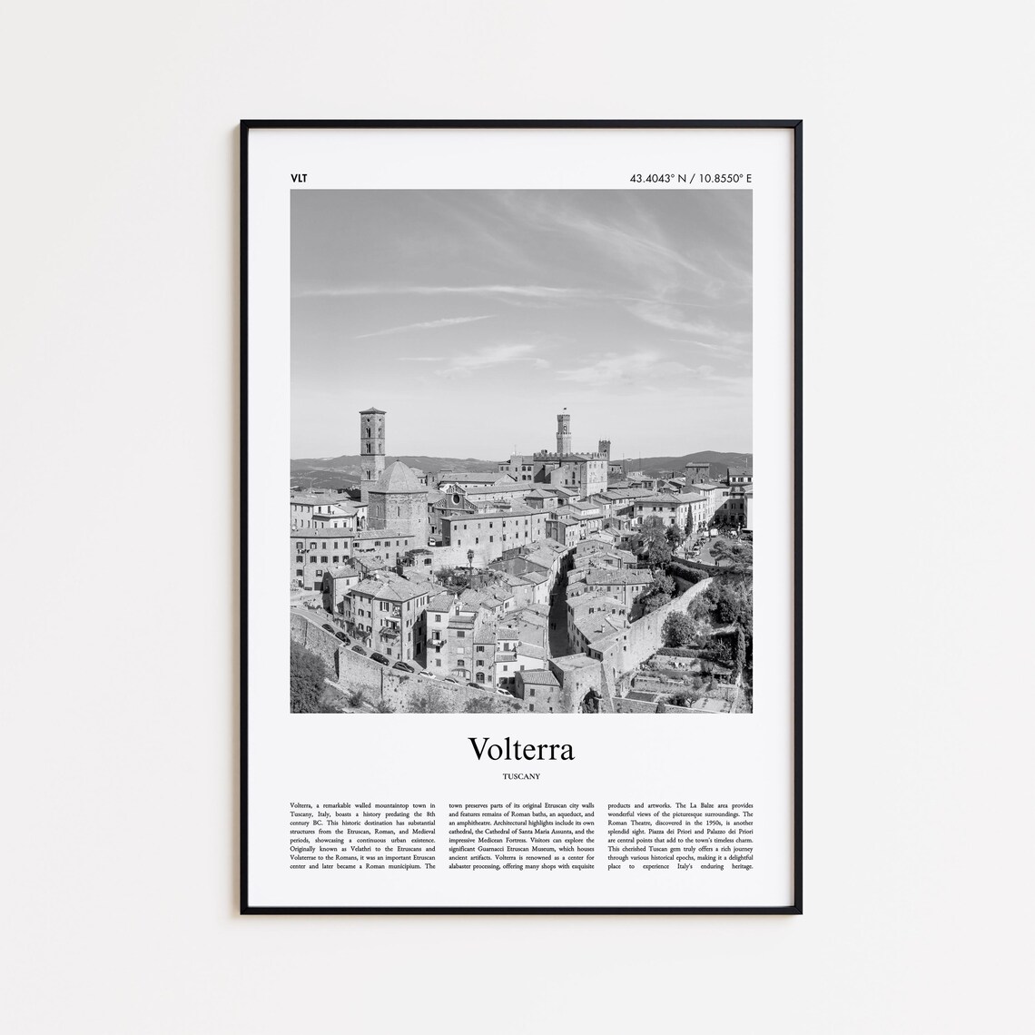 Volterra Black And White Travel Poster, Tuscany