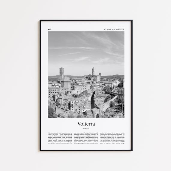 Volterra Black And White Travel Poster, Tuscany
