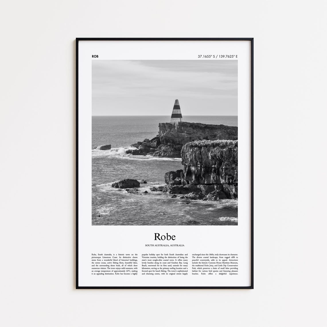 Robe South Australia Coastal Obelisk Black and White Travel Poster