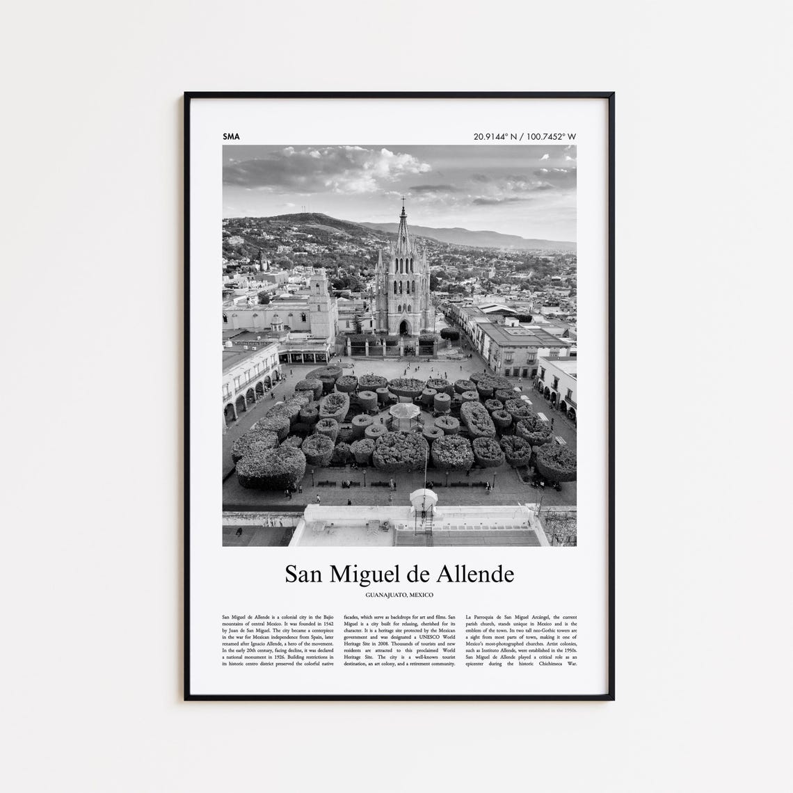 San Miguel De Allende Guanajuato Aerial Black And White Photo Poster