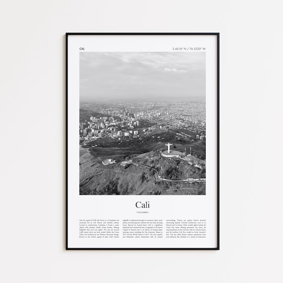 Cali Colombia Black and White Aerial Cityscape Photo Travel Poster