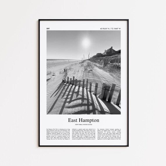 East Hampton New York Black and White Beach Photo Travel Poster