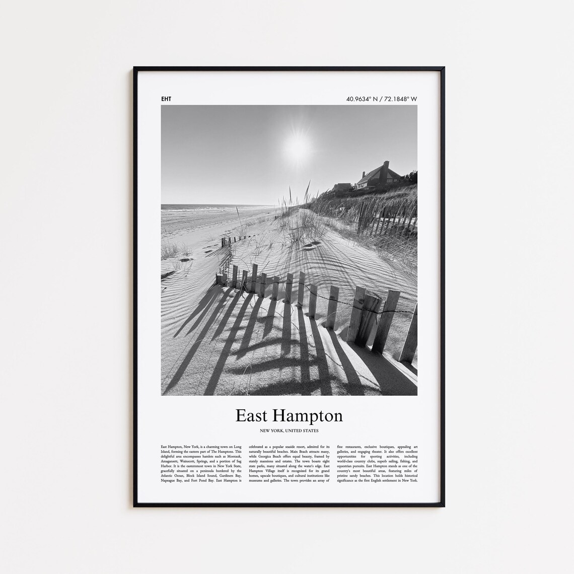 East Hampton New York Black and White Beach Photo Travel Poster