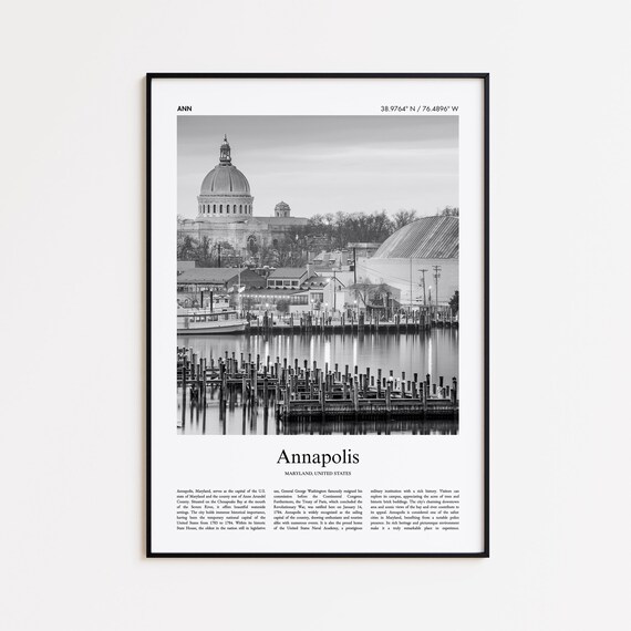 Annapolis Black and White Harbor Marina Waterfront Photo Poster