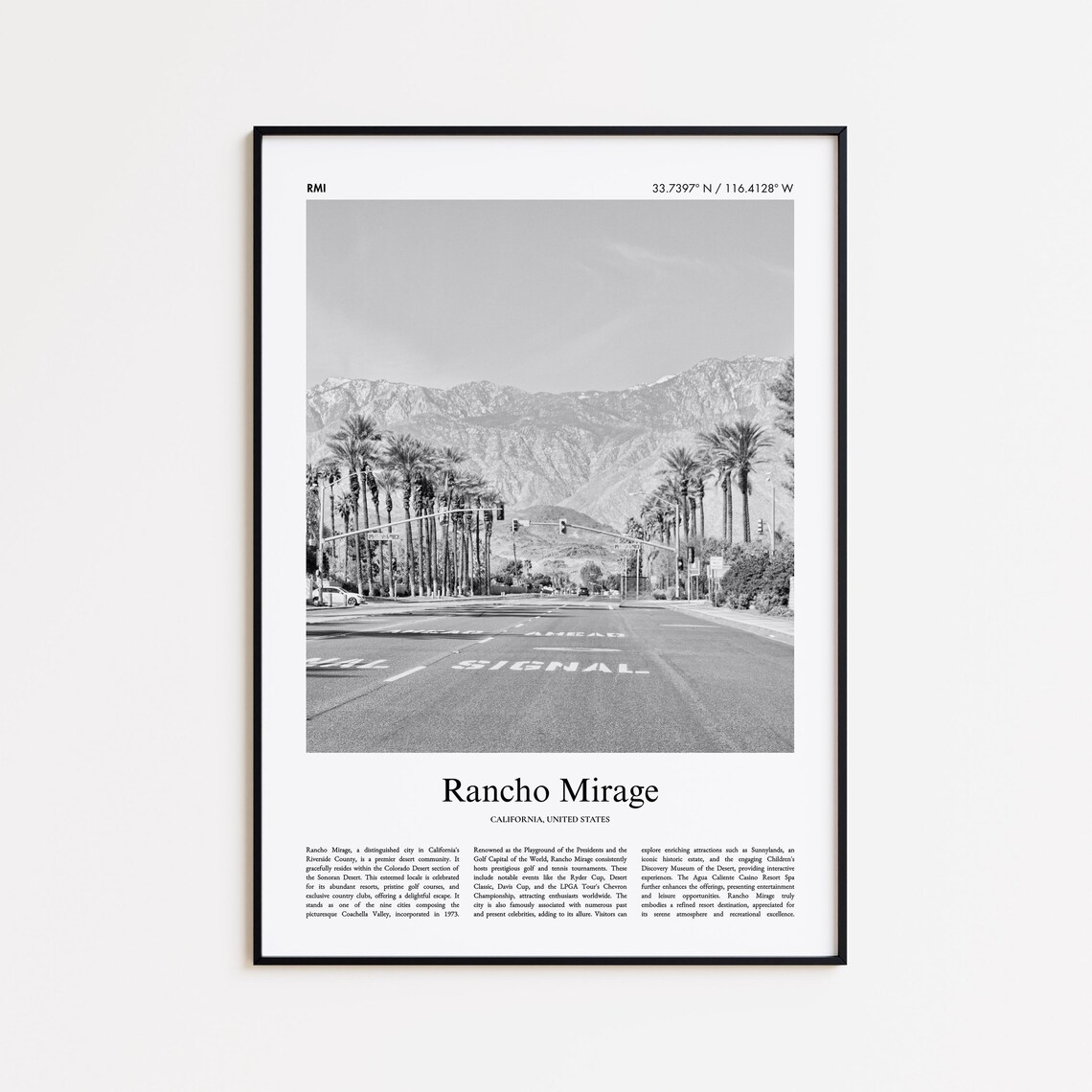 Rancho Mirage California Black and White Street Photo Poster