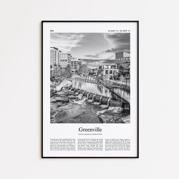 Greenville South Carolina Falls Park Black And White Photo Travel Poster
