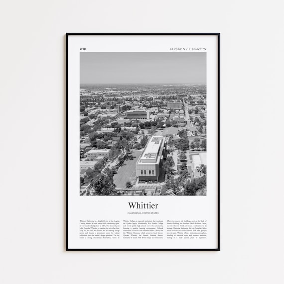 Whittier California Black And White Aerial Downtown City Photo Poster