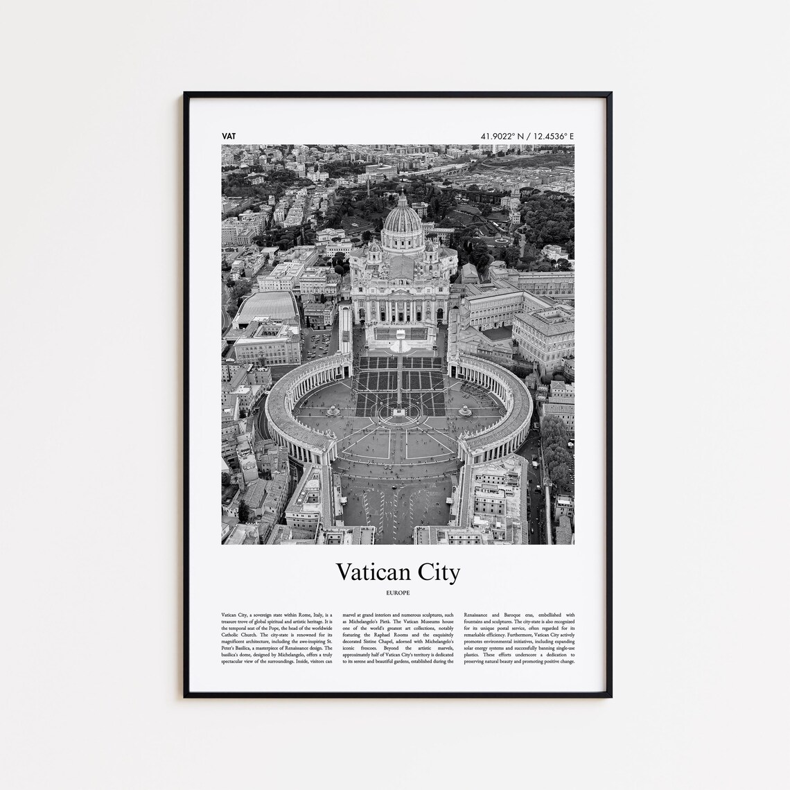 Vatican City St Peters Basilica Aerial Black And White Photo Poster