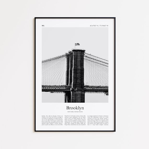 Brooklyn Bridge Tower Black and White Travel Photo Poster With Coordinates