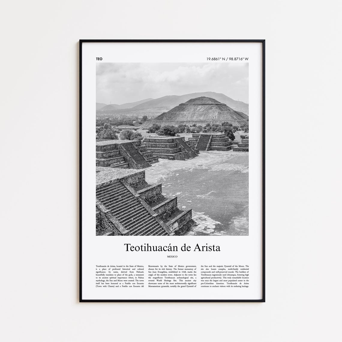 Teotihuacan de Arista Ancient Pyramids Black and White Photo Poster