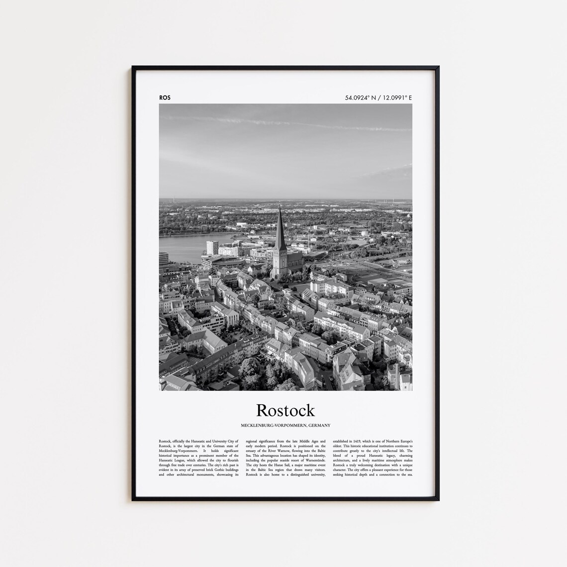 Rostock Germany Black and White Hanseatic Old Town Photo Poster