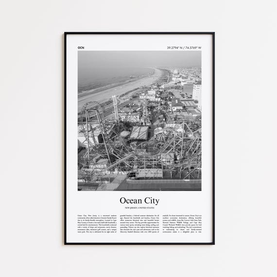 Ocean City Black And White Print Photo Poster Travel Gift New Jersey United States Usa Wall Art