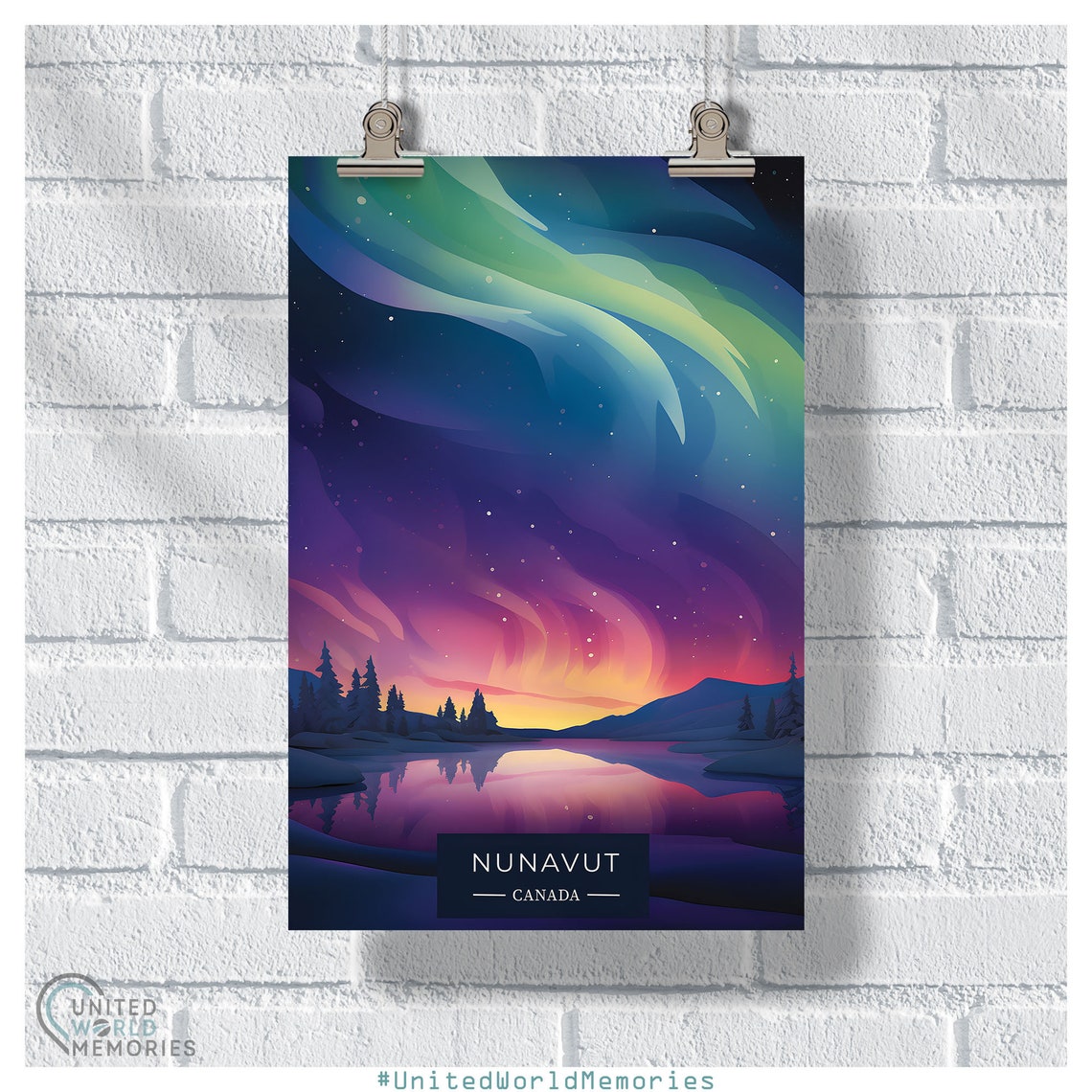 Nunavut Canada Northern Lights Aurora Lake Night Sky Arctic Poster