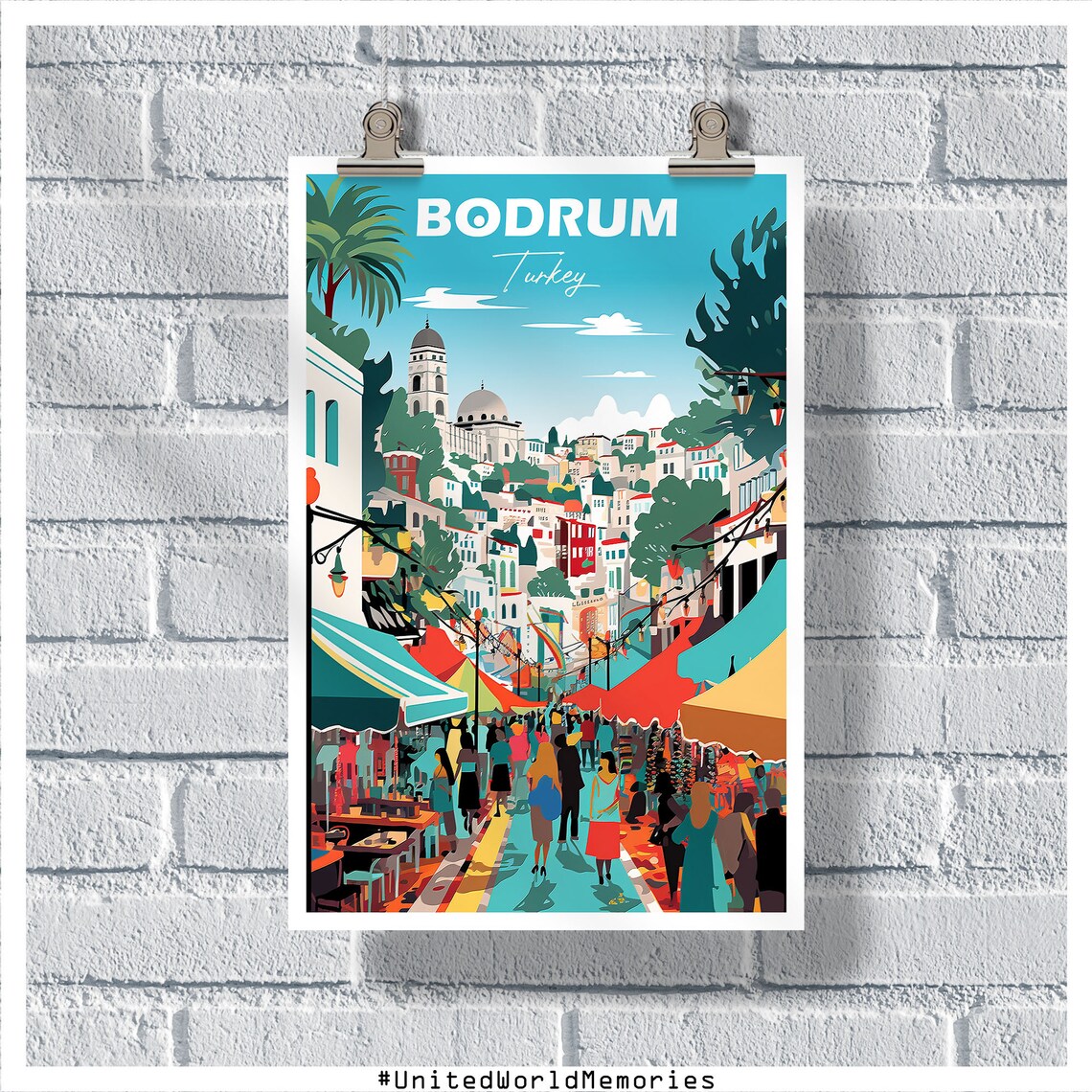 Bodrum Turkey Bazaar Street Bustling Market Old Town Colorful Poster