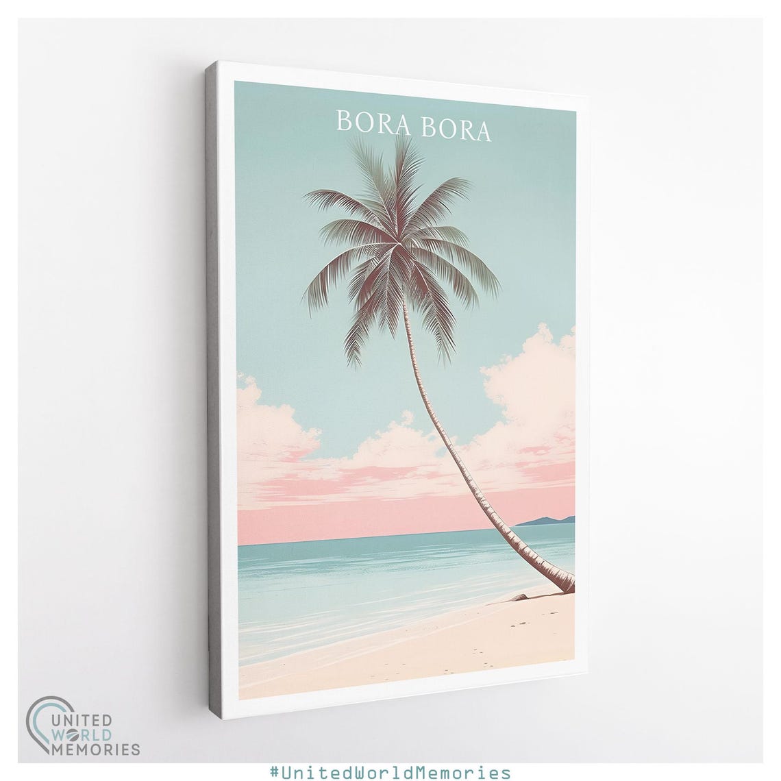 Bora Bora Leaning Palm Pastel Ocean Beach Retro Travel Poster - Image 2