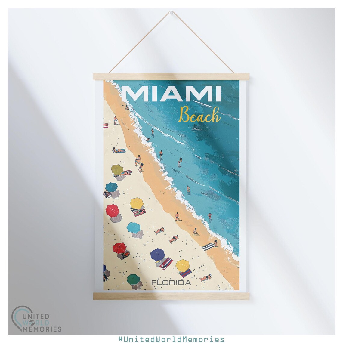 Miami Beach Florida Aerial Umbrella Scene Retro Travel Poster - Image 4