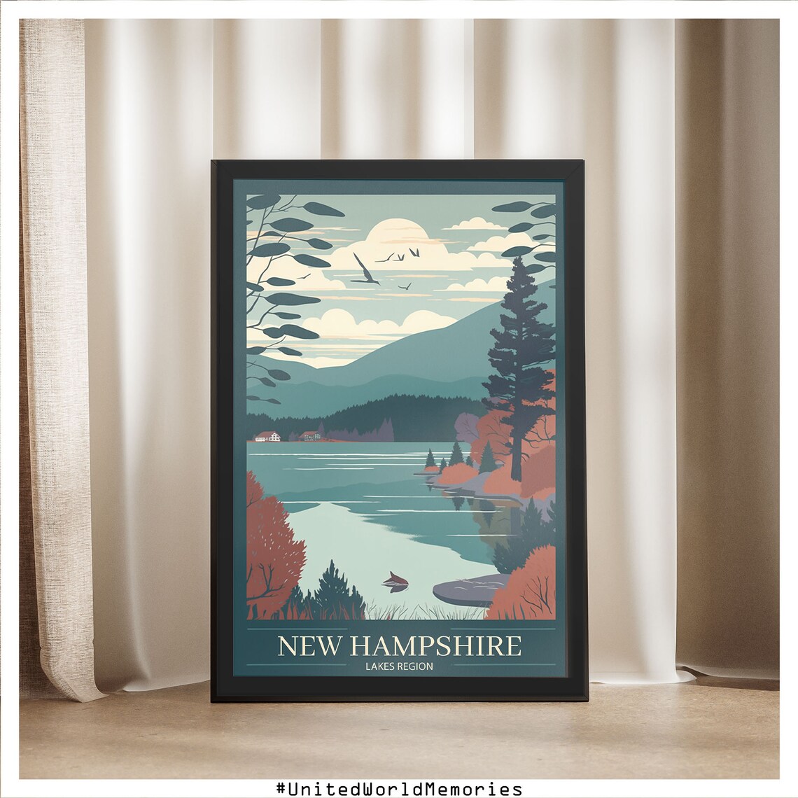 New Hampshire Lakes Region Vintage Travel Poster - Image 4