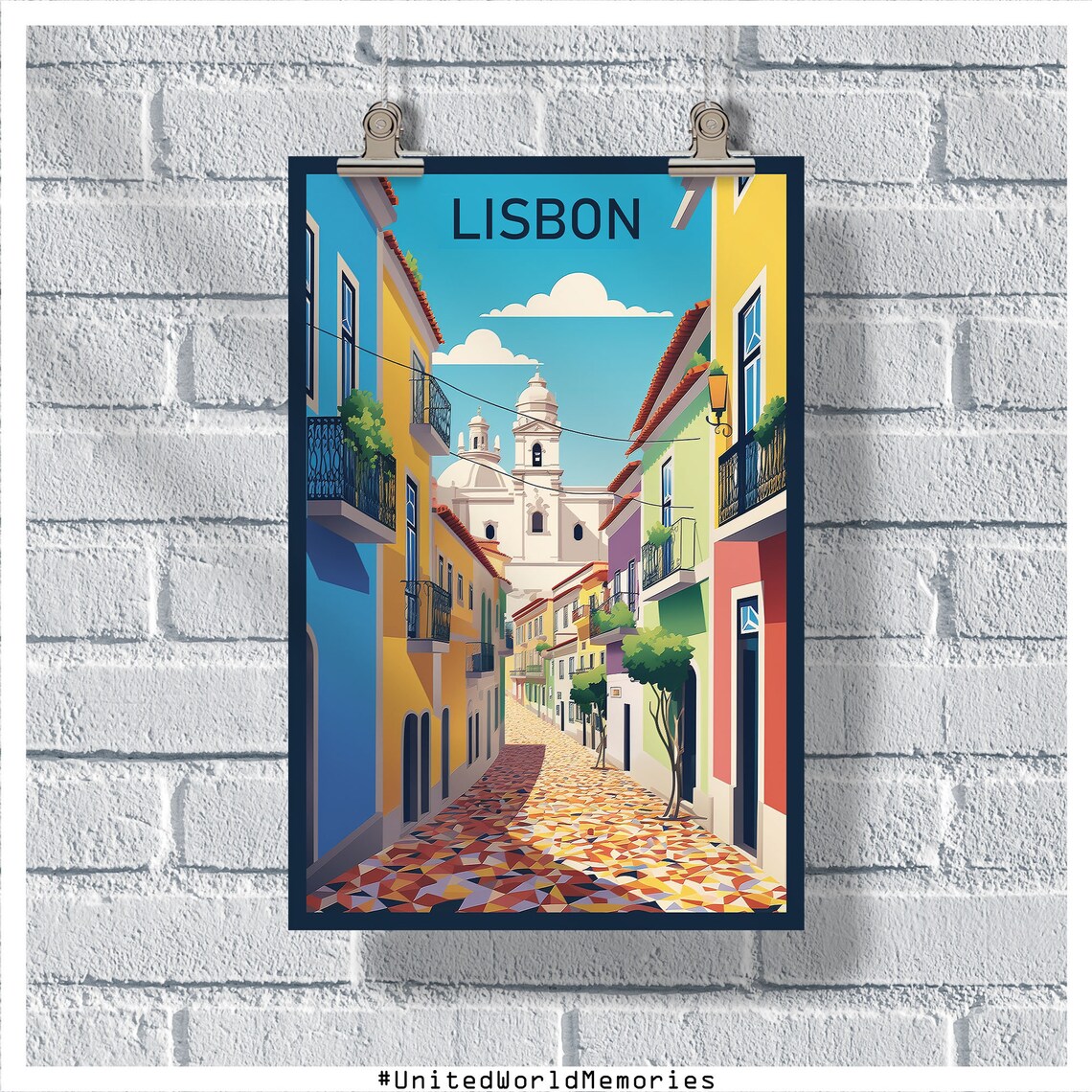 Lisbon Portugal Alfama District Colorful Street Church Poster