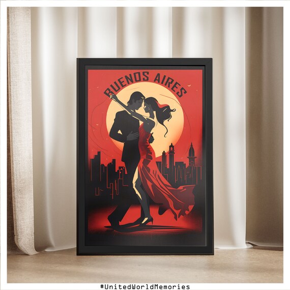 Buenos Aires Argentina Tango Dancers Silhouette Vintage Dance Poster