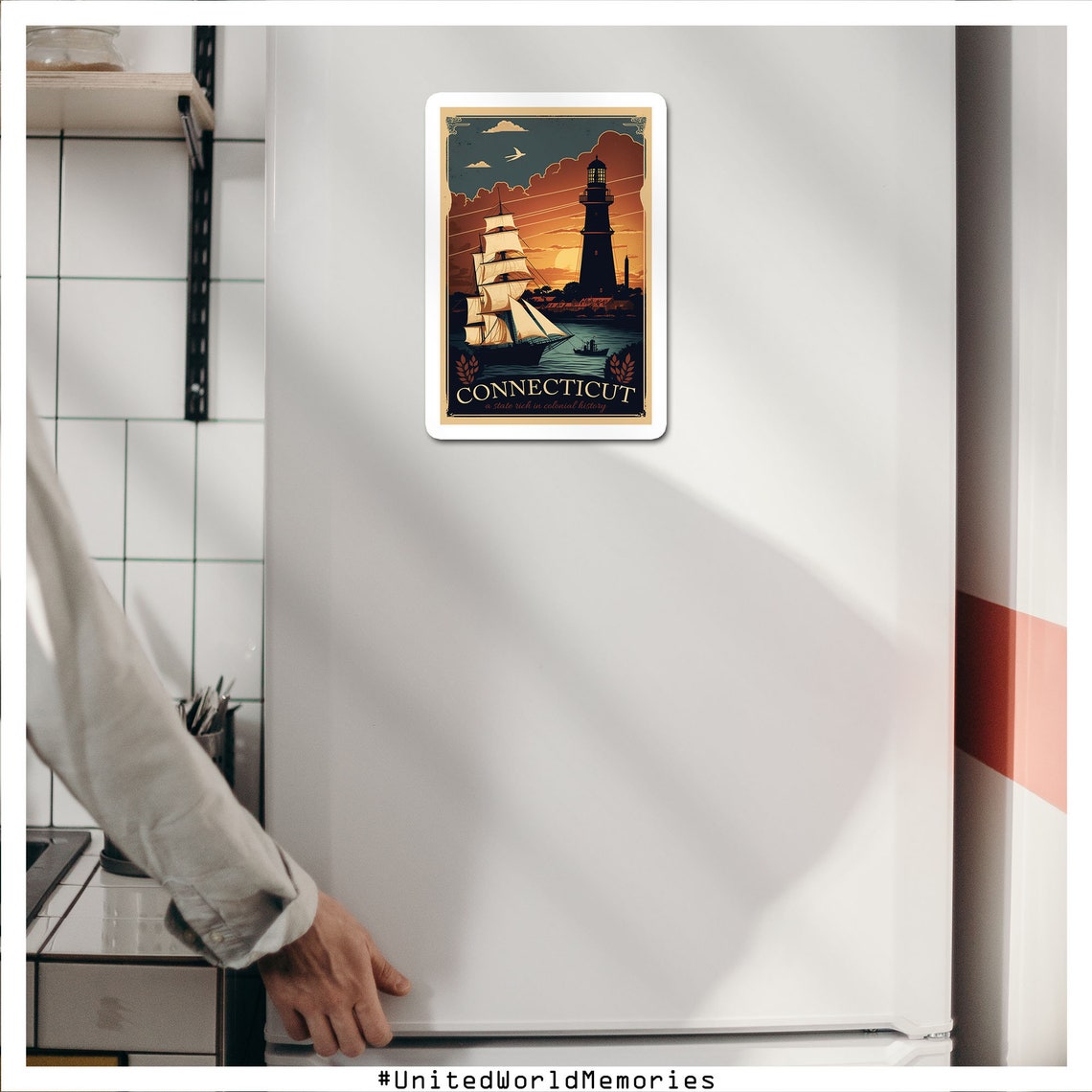 Connecticut Colonial History Tall Ship Lighthouse Sunset Poster - Image 4