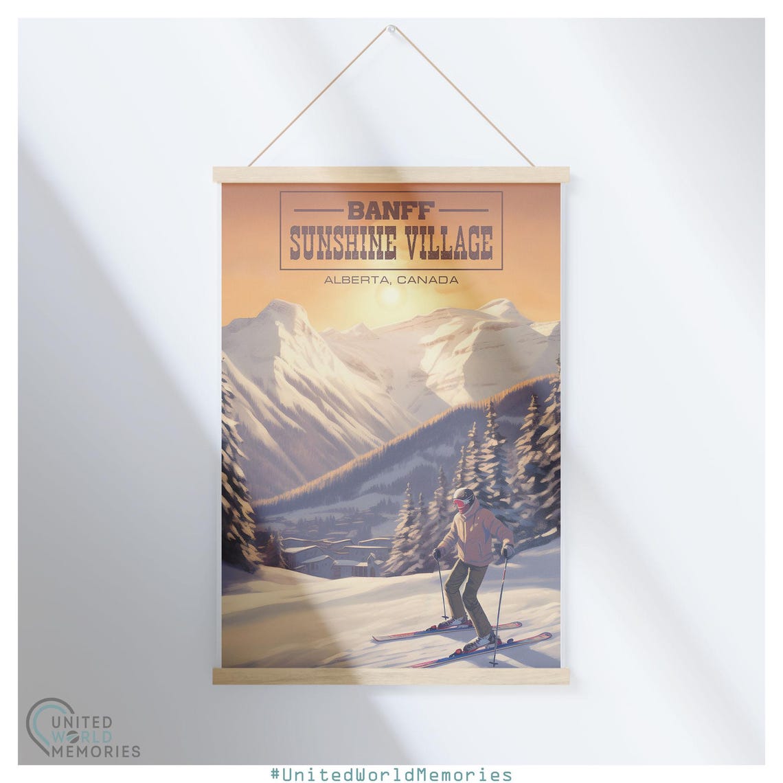 Banff Sunshine Village Alberta Canada Vintage Skier Sunset Ski Poster - Image 5