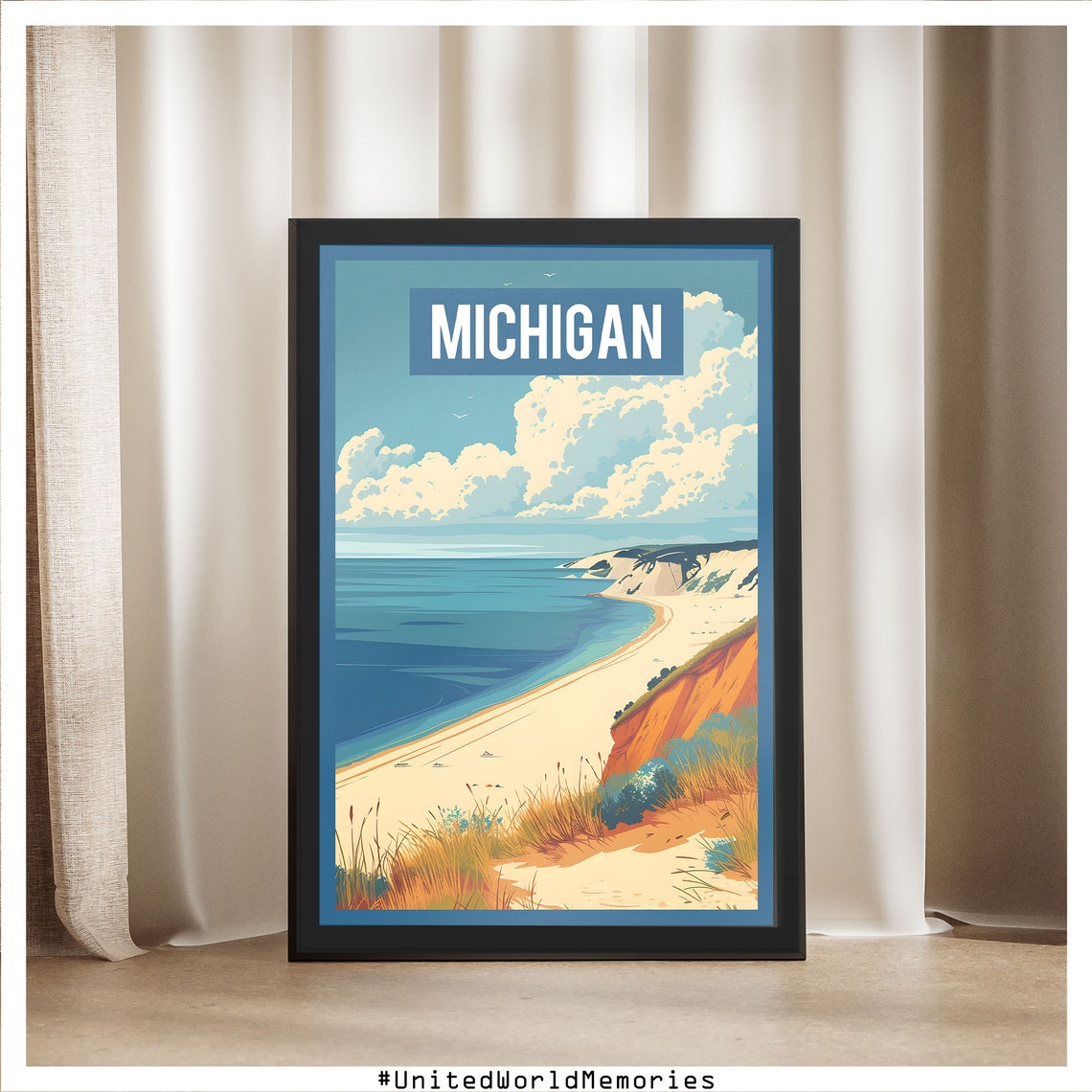 Michigan Sleeping Bear Dunes Retro Poster Michigan Vintage Poster Wall Decor - Image 5