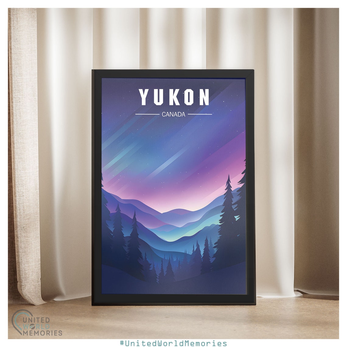 Yukon Canada Northern Lights Purple Night Mountains Forest Poster - Image 4
