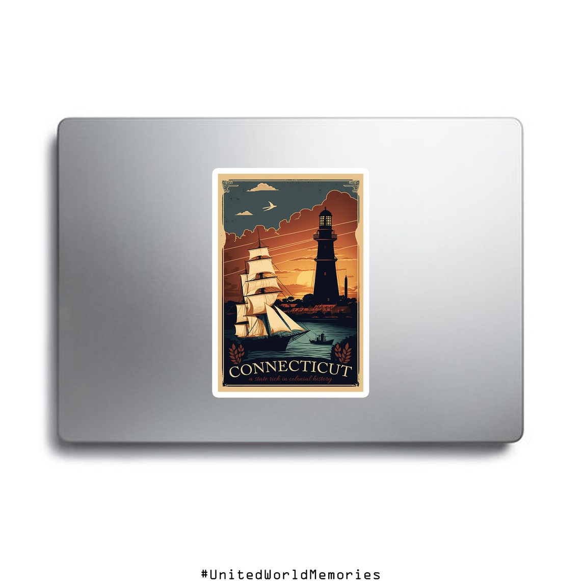 Connecticut Colonial History Tall Ship Lighthouse Sunset Poster - Image 2