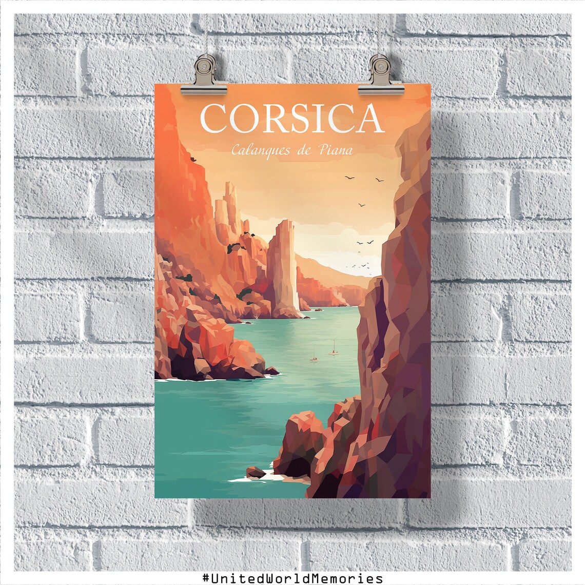 Corsica Calanques De Piana Red Cliffs France Vintage Travel Poster