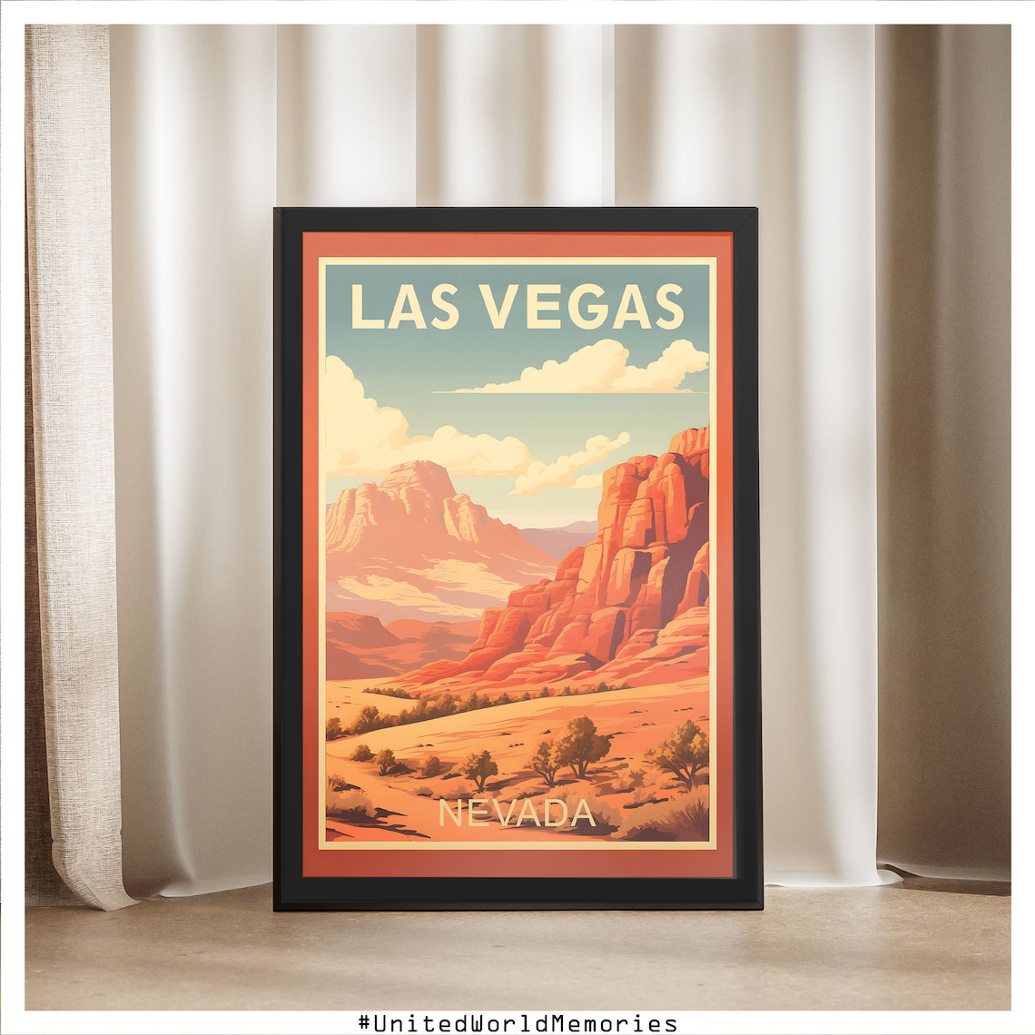 Las Vegas Nevada Red Rock Canyon Desert Sunset Vintage Poster
