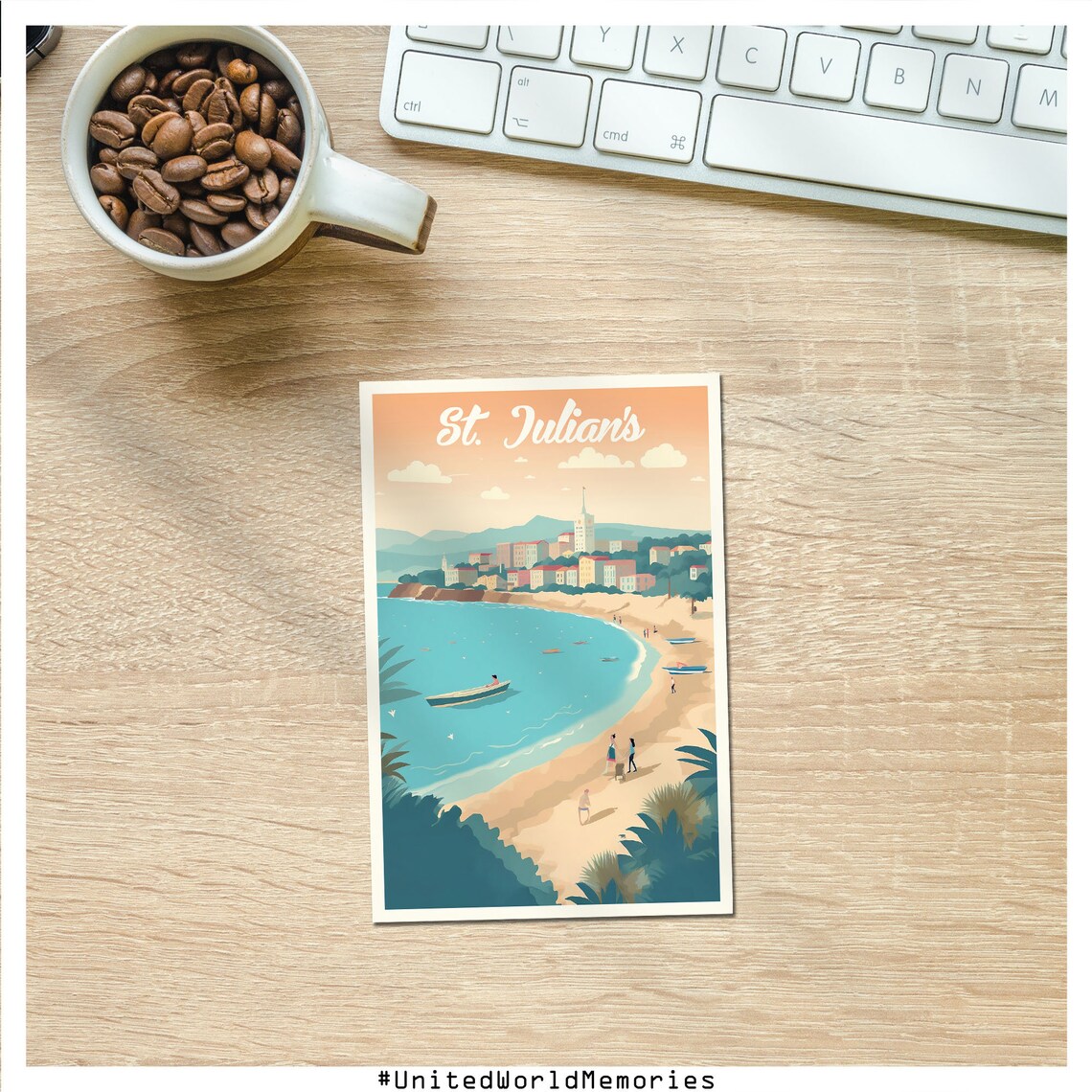 St Julian's Malta Bay Coastal Town Mediterranean Beach Travel Poster - Image 4
