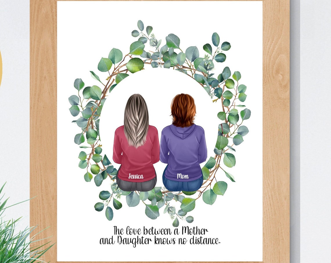 Mother Daughter Eucalyptus Wreath Personalized Love Quote Poster