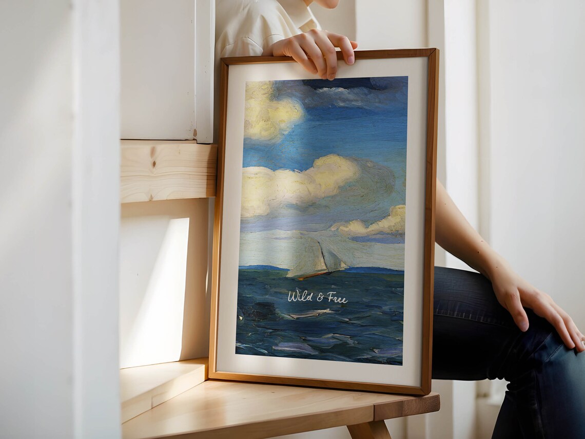 Wild and Free Sailboat Seascape Vintage Ocean Painting Art Poster - Image 3