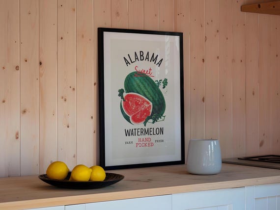 Farmhouse Watermelon Print Retro Kitchen Art Decor Alabama Watermelon Kitchen Wall Art Retro Watermelon Poster Kitchen Gift For Home