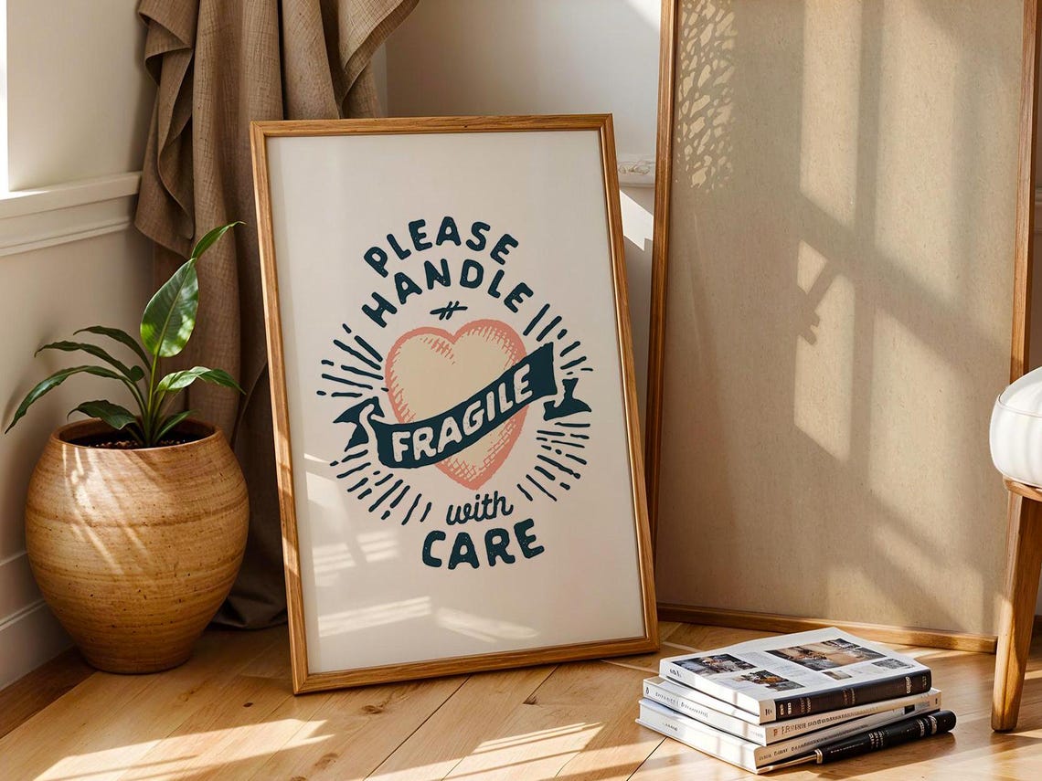 Please Handle with Care Fragile Heart Stamp Style Valentine Poster - Image 4