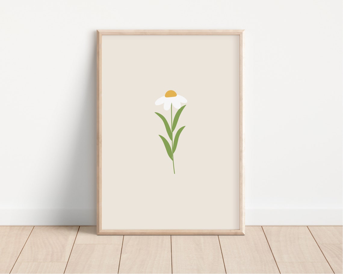 Beige Daisy Single Flower Minimalist Boho Floral Nursery Print - Image 2