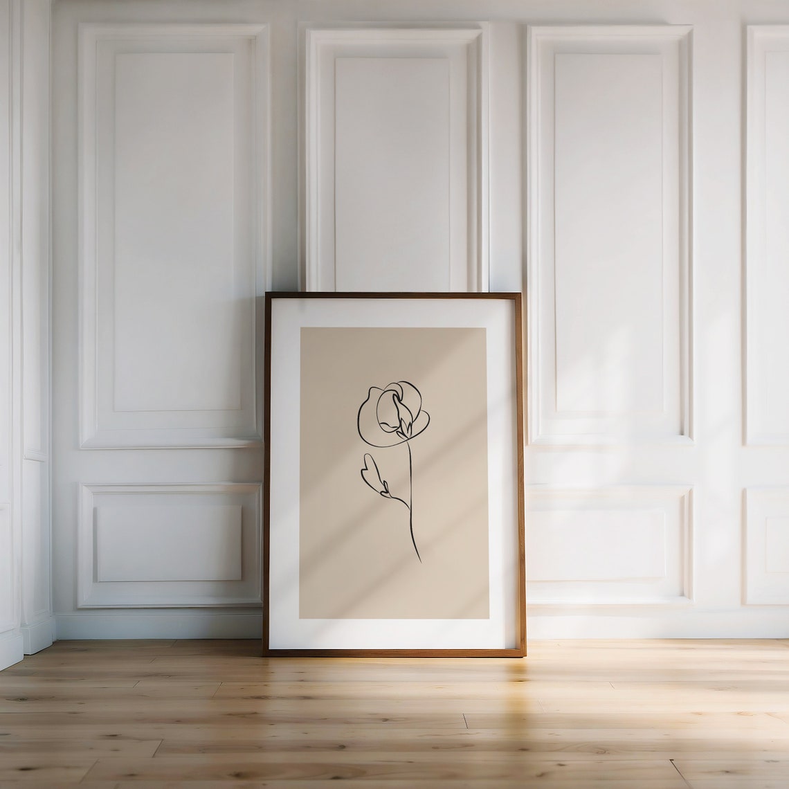 Single Line Rose Bloom Drawing Taupe Minimalist Floral Decor Poster - Image 3
