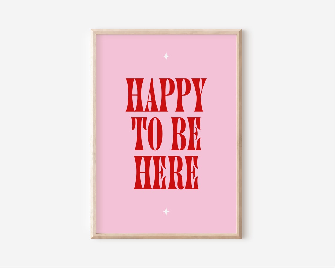 Happy To Be Here Red Retro Quote Pink Trendy Dorm Room Poster - Image 2