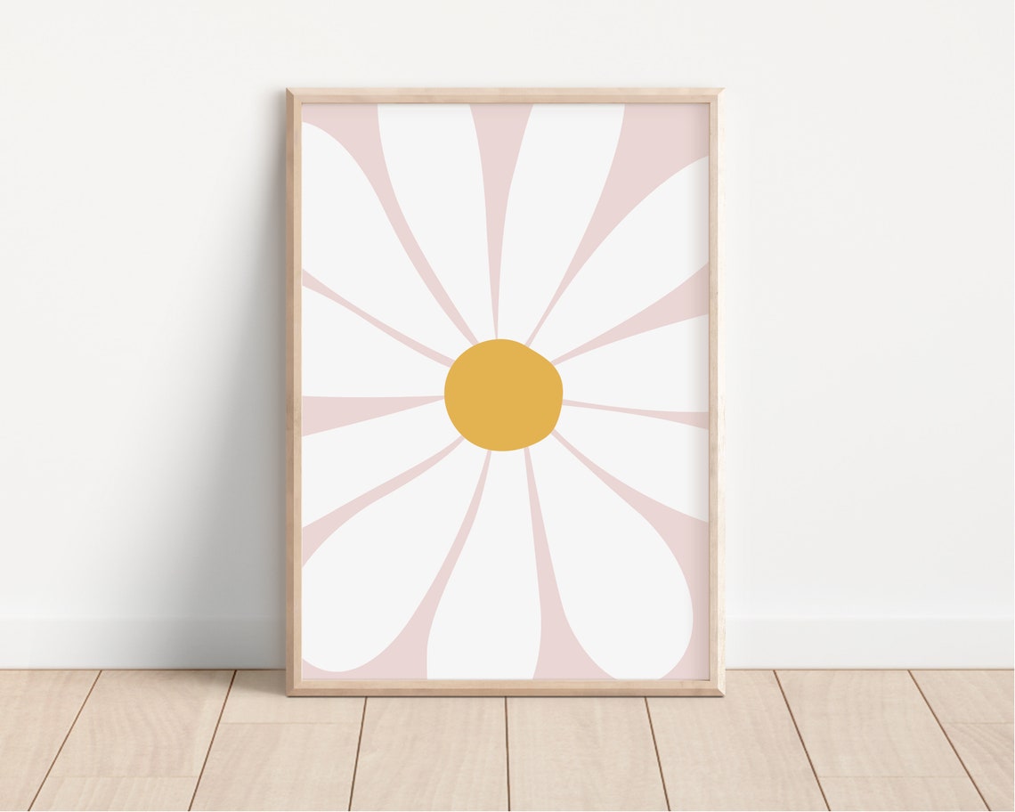 Large White Daisy Yellow Center on Pink Nursery Girls Room Poster - Image 4