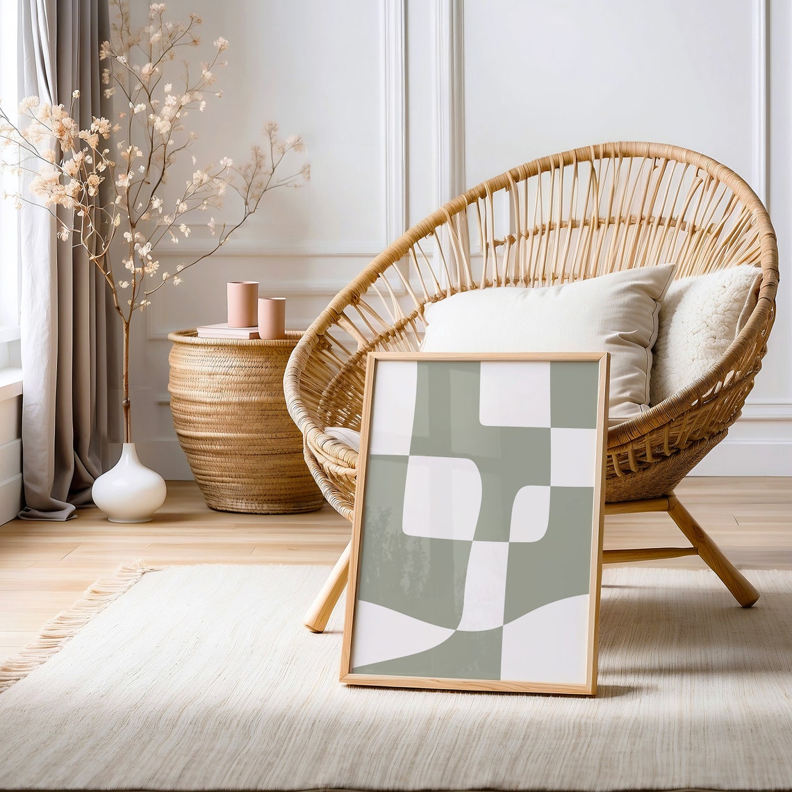 Sage Green White Geometric Rounded Shapes Abstract Neutral Art Poster - Image 4