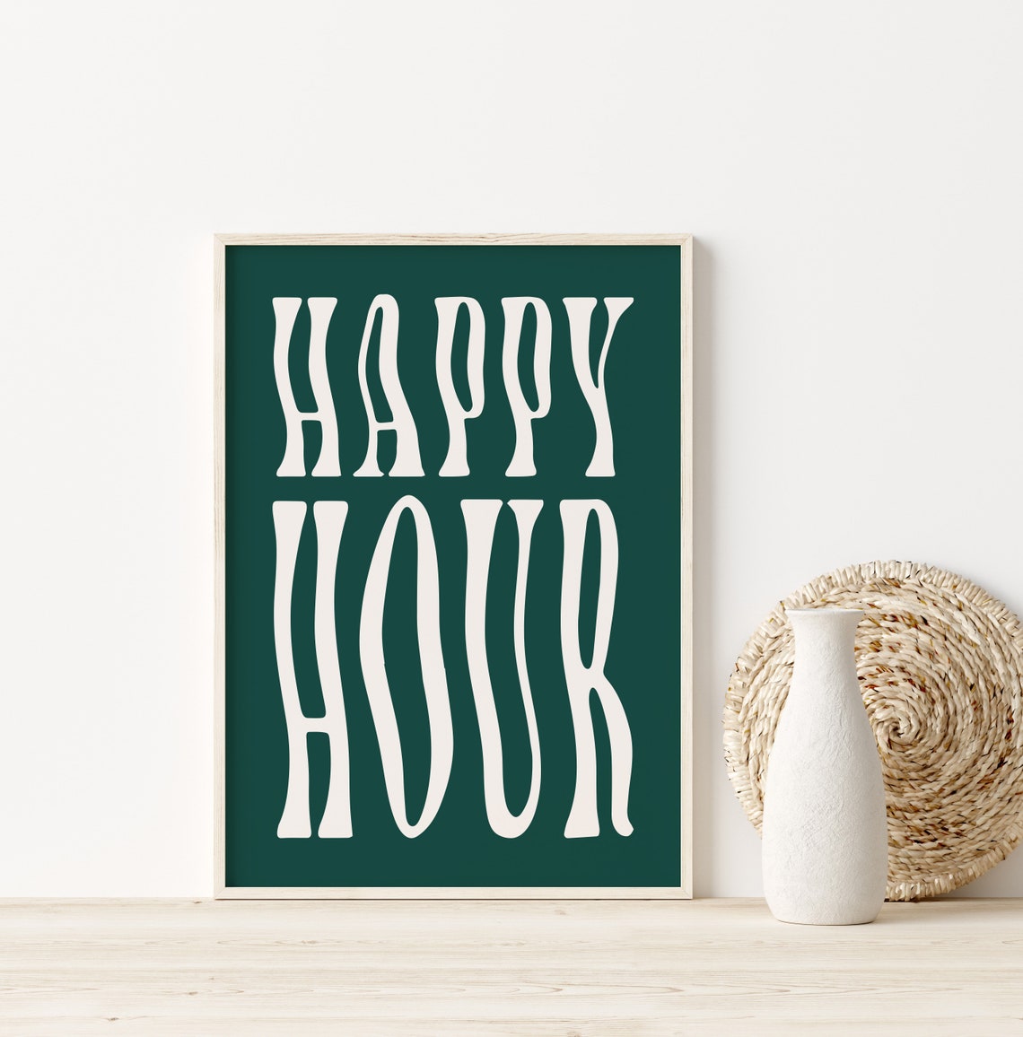 Retro Happy Hour Wavy Typography Dark Green Bar Cart Bar Poster - Image 2