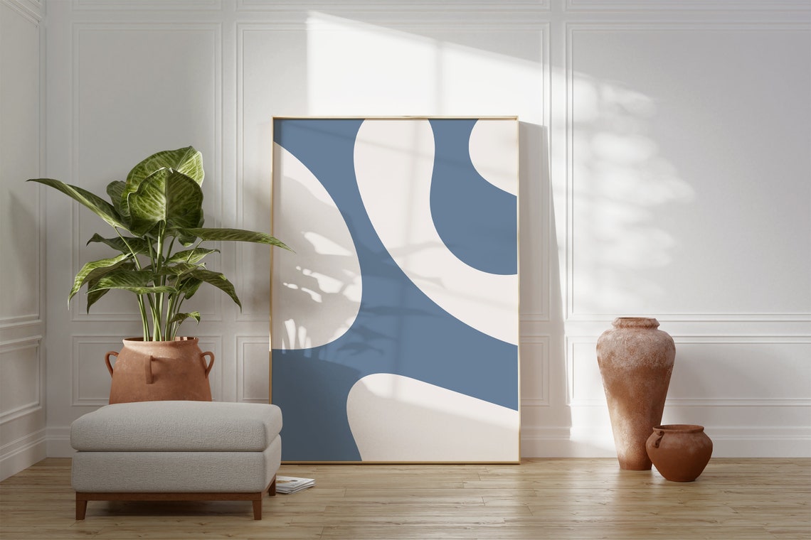 Blue Cream Bold Curves Modern Abstract Minimalist Art Poster - Image 4