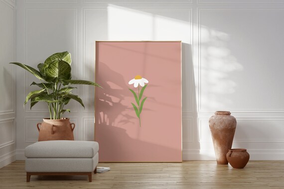 Dusty Pink Daisy Flower Minimalist Boho Nursery Print Art Decor