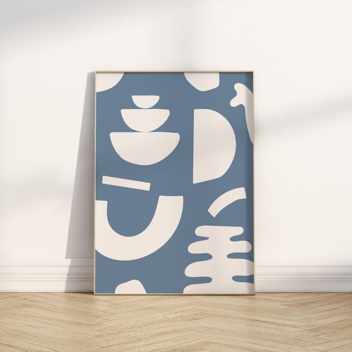 Dusty Blue Abstract Geometric White Shapes Modern Neutral Art Poster - Image 4