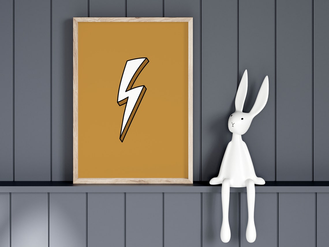 Mustard Yellow Lightning Bolt Graphic Minimalist Kids Print Decor - Image 3