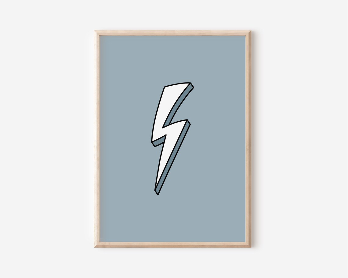 Dusty Blue Lightning Bolt Poster Boys Nursery Playroom Cool Art Decor - Image 4
