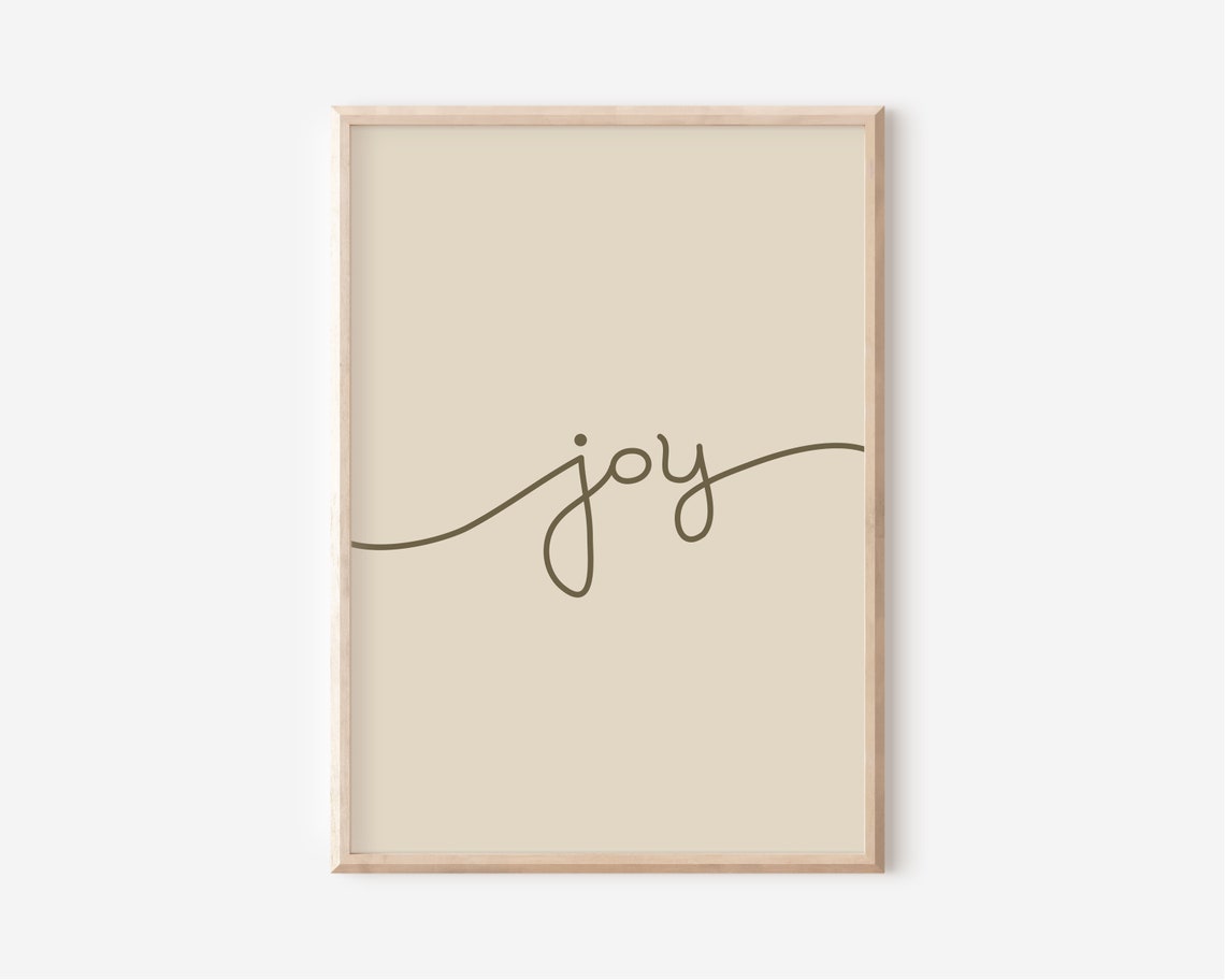 Minimalist Joy Script Poster Beige Boho Christmas Word Art Design - Image 2