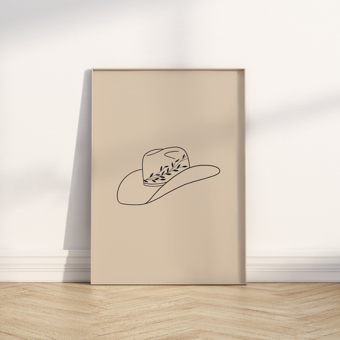 Cowboy Hat Line Art Beige Neutral Western Minimal Dorm Room Poster - Image 2