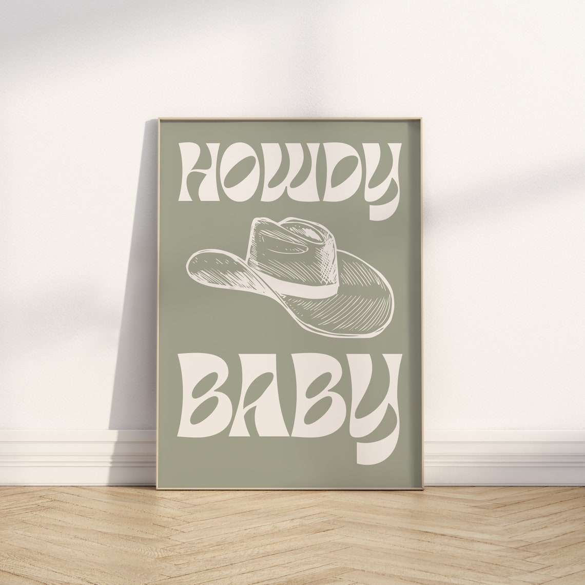 Howdy Baby Cowboy Hat Sage Green Retro Western Nursery Poster - Image 2